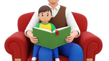 3D Animation of Father and Son Reading a Book Together