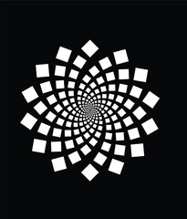 Black and white abstract vector illustration featuring a futuristic 3d tunnel design with a halftone dot pattern 