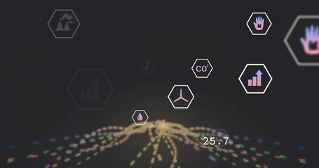 Pulsing central node sending streams across dark UI, showing 25