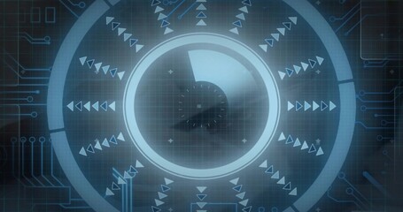 Projecting holographic HUD in virtual dashboard, showing glossy disc, concentric rings, radial arcs