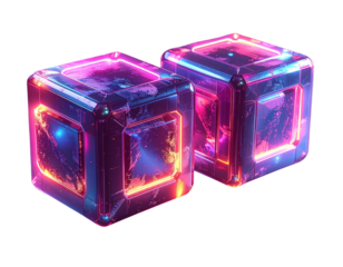 Futuristic 3D Blockchain Cube Links Duo