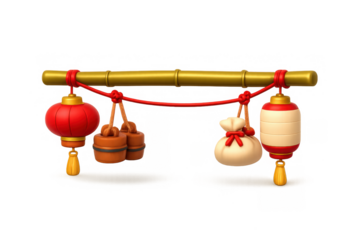 Traditional bamboo lantern with hanging ornaments for festive decoration and cultural celebrations