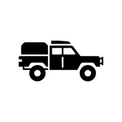 Military truck glyph icon. offroad truck black solid illustration.