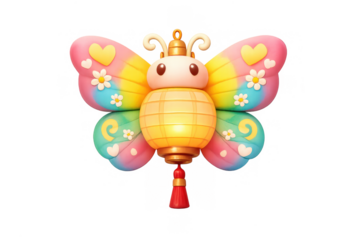 Whimsical butterfly lantern icon with colorful heart and floral accents for creative design