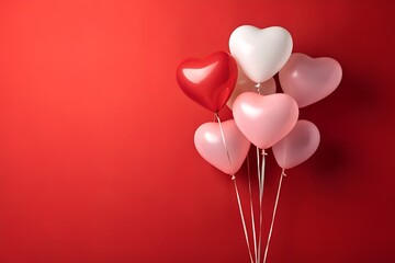 Pink and White Heart Balloons on Red Background