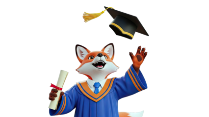 Graduating Fox in Cap and Gown