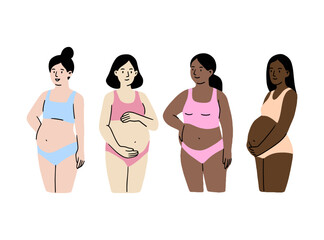 Diverse Pregnant Women, Motherhood Vector Collection,Modern Flat Maternity Design