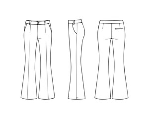 Drawn women's flared pants. Flared pants template. Vector illustration
