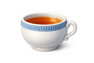 Elegant porcelain teacup with greek key design on gray background for kitchen decor