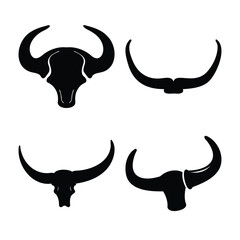 Collection of bold black bull skull and horn silhouettes for rustic design projects