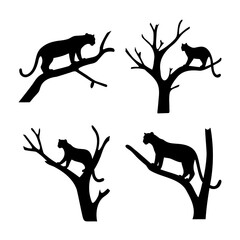 Graceful black panther and jungle cat silhouettes perched on tree branches, showcasing wildlife elegance © Atique0125