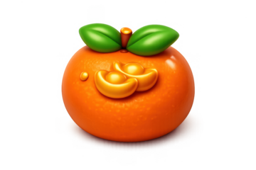 Prosperous orange icon with golden ingots for holiday design and decoration