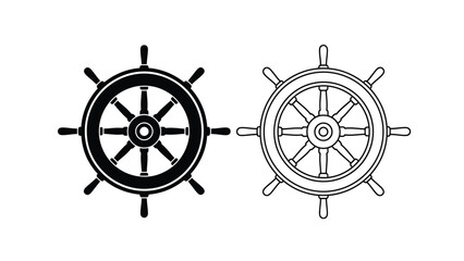 Obraz premium Two ship steering wheels are presented one filled and one outlined