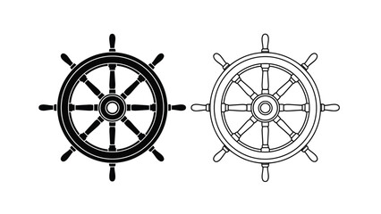 Obraz premium Two ship wheels presented in contrasting black fill and outline styles