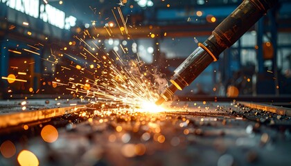 Abstract art is being created by welding steel to produce a work of art