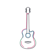 Naklejka premium Acoustic guitar outline with colorful gradient lines, minimalist vector art