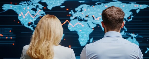 Global Market Analysis Business Team Reviewing World Map with Financial Data, investment, strategy