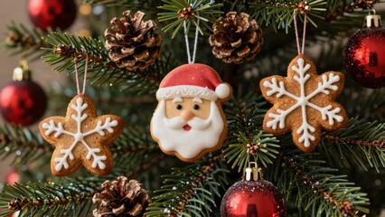 Christmas tree with Santa and snowflake cookie ornaments