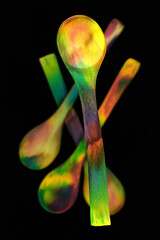 Colourful hand dyed wooden spoons dyed with food colouring. Wooden spoons natural materials and environmentally safe unlike plastic spoons sustainable materials and eco friendly food utensils