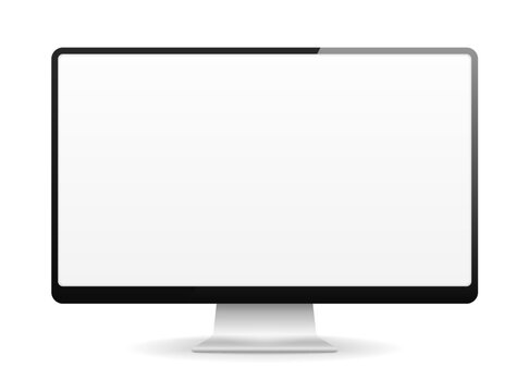 Modern computer monitor with blank white screen and silver stand