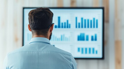 Man Analyzing Financial Data on Screen, Analytics , Charts