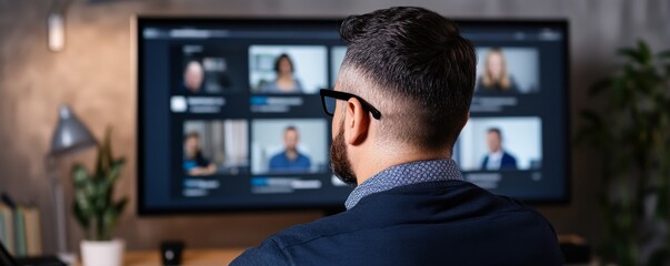 Man in Online Meeting, Back View, remote work , video call