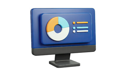 3D Monitor Displaying Pie Chart and Data