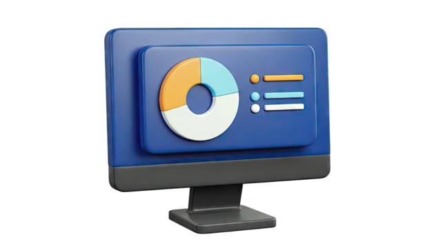 3D Monitor Displaying Pie Chart and Data - Powered by Adobe