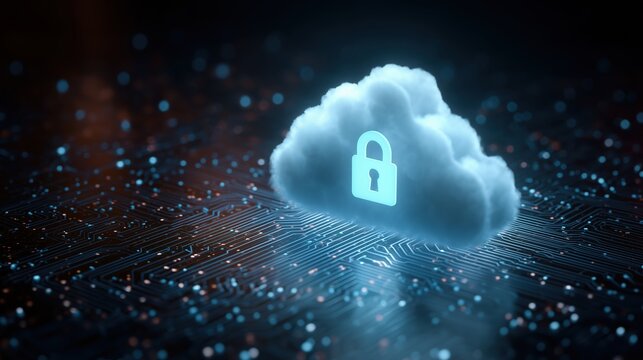 Secure cloud computing concept with padlock symbol on a digital circuit board - Powered by Adobe