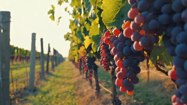 Close-up of freshly picked red grape bunches dewdrops