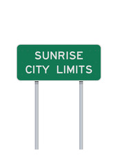 Vector illustration of the Sunrise (Florida) city limits green road sign on metallic posts