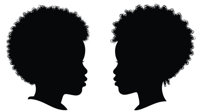 Two african women facing each other detailed afro hairstyles silhouette