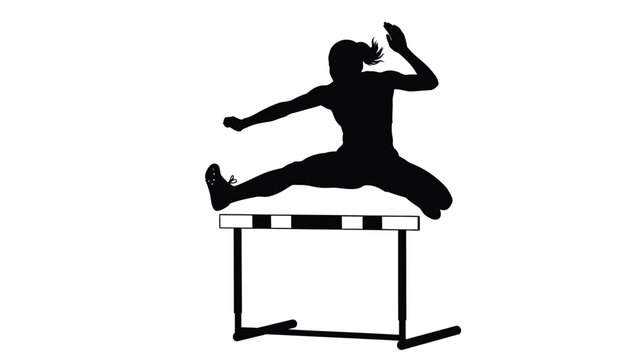 Athlete jumping over hurdle in a striking black silhouette