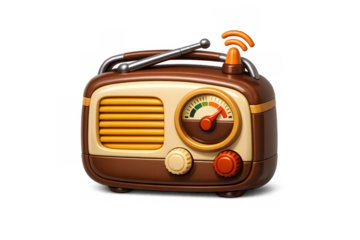 Vintage radio icon with retro dial and antenna for graphic design and app interface