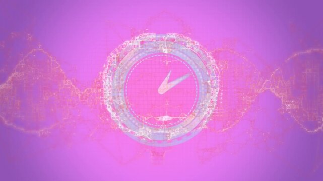 Animation of clock moving , brain and waves on pink background