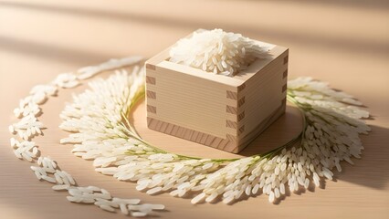 Newly harvested rice and ears of rice in a measuring box 