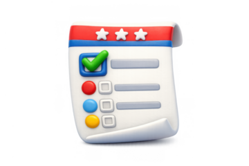 Cartoon voting ballot with check mark for election and political illustrations