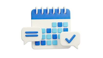 3D Calendar with Chat Bubbles and Checkmark Icon