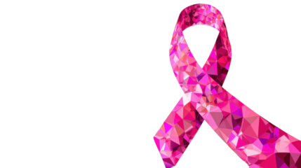 Low poly pink breast cancer awareness ribbon isolated on black background modern geometric medical symbol representing hope, support, and global health campaign
