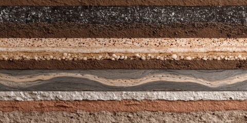 Soil Layer: An intricate cross-section of Earth's soil unveils a mesmerizing display of geological formations, revealing layers of various textures and minerals in an abstract yet captivating pattern.