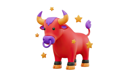3D Render of a Cartoon Red Bull with Yellow Stars