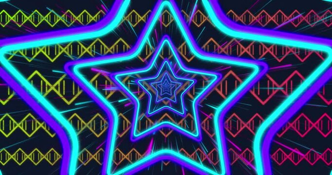 Animation of moving colorful geometrical shapes over processing squares