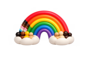 Inclusive diversity symbol with rainbow unity icon featuring colorful figures on clouds for celebration and design