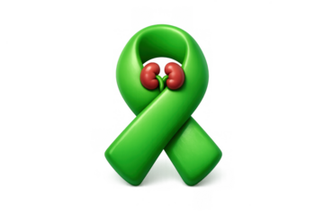 Green ribbon with kidneys symbolizing health awareness and support