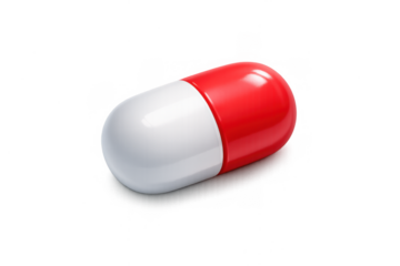 Simplistic red and white medication capsule for pharmaceutical concept and medical design