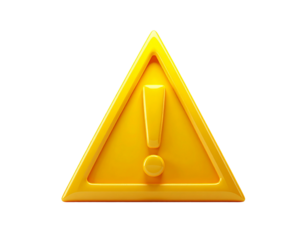 3d yellow warning sign icon with exclamation mark isolated on transparent background PNG