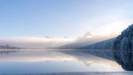 Frosty Day at Weissensee in Bavaria Allgaeu Germany with great sunny Winter Vibes High quality photo