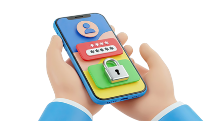 3D Render of Hands Holding Smartphone with Security Login Screen