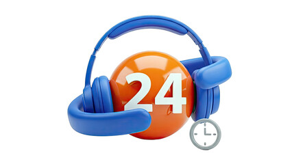24 Hour Service Headphones and Clock Icon
