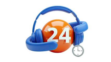 24 Hour Service Headphones and Clock Icon